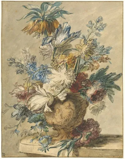 Bouquet Of Spring Flowers In A Terracotta Vase