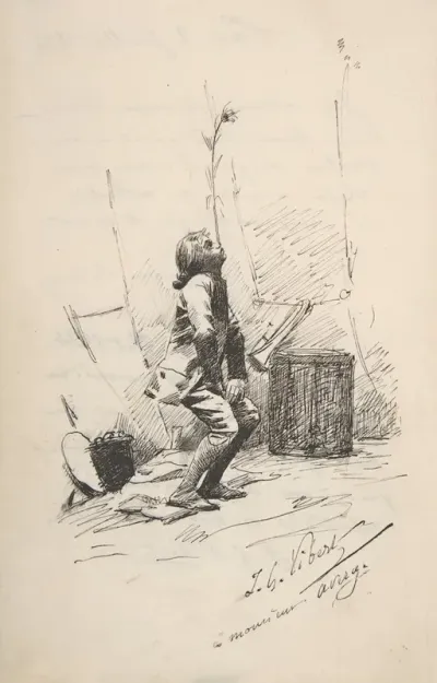 Boy Balancing A Tall Weed On His Nose