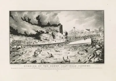 Burning Of The Henry Clay Near Yonkers While On Her Trip From Albany To New York On Wednesday Afternoon July 28th 1852