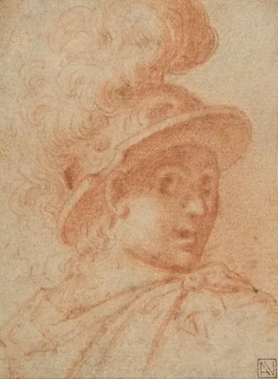 Bust Of A Warrior Wearing A Plumed Helmet Looking Toward Spectator Over His Right Shoulder