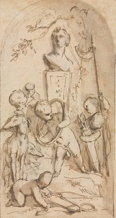 Bust Of Diana With Putti And Hunting Attributes