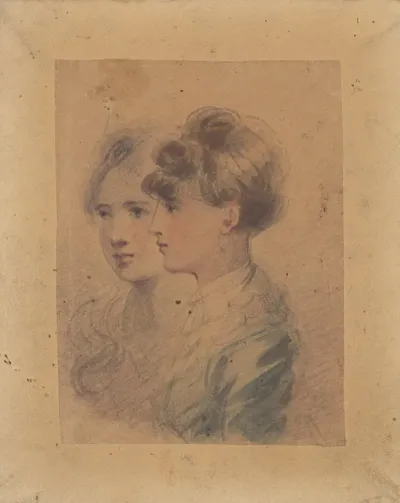 Bust Portrait Of Two Young Ladies Facing Left