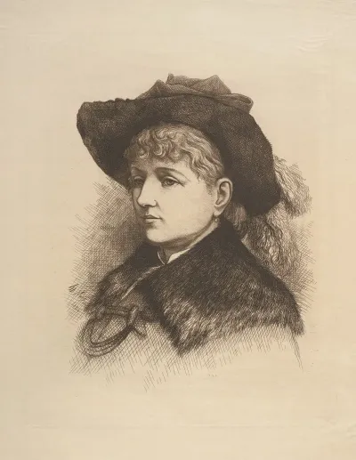 Bust Portrait Of Woman Wearing Hat And Fur Collar Coat