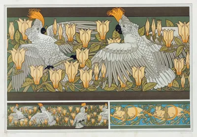Cacatoes Et Magnolia Bordure Souris Blanches