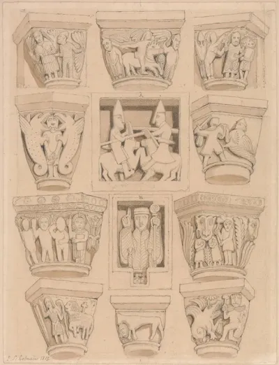 Capitals And A B Bas Reliefs In The Abbey Church Of Saint Georges De Bocherville Near Rouen Normandy