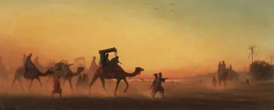 Caravane Au Coucher Du Soleil