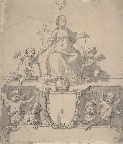 Cartouche With A Crown The Virgin And The Holy Ghost And Four Putti