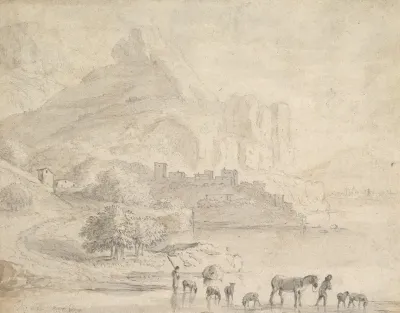 Cattle And Shepherds In A Southern Mountainous Landscape