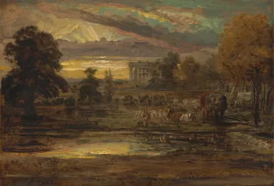 Cattle At A Pool At Sunrise