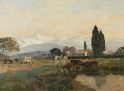 Cavaliers Antiques Dans Un Paysage De Montagne