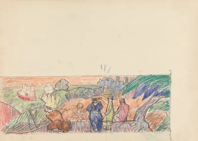 Cave Of The Golden Calf Study For Mural Gentleman In Foreground