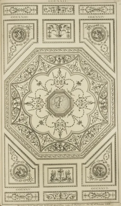 Central Octagonal Design With Leaves And Urns Center Design Of Woman With Drape