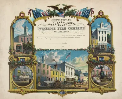 Certificate Of Honorary Membership Of The Weccacoe Fire Company Philadelphia