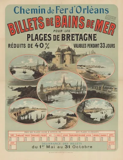 Chemin De Fer Dorleans Billets De Bains De Mer Pour Les Plages De Bretagne