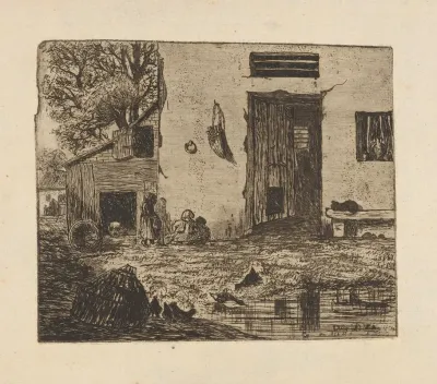 Children Beside Barn