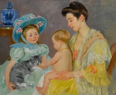 Children Playing With A Cat