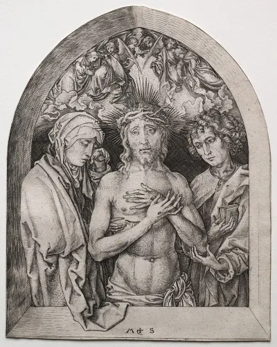 Christ As The Man Of Sorrows Between The Virgin And St John