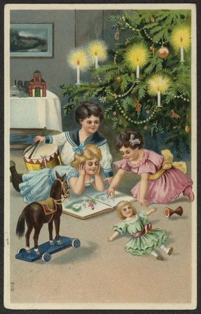 Christmas Card With Children Playing