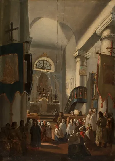 Church Interior With Staffage
