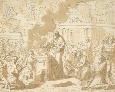 Classical Scene With Figures Gathered Around A Sacrificial Altar