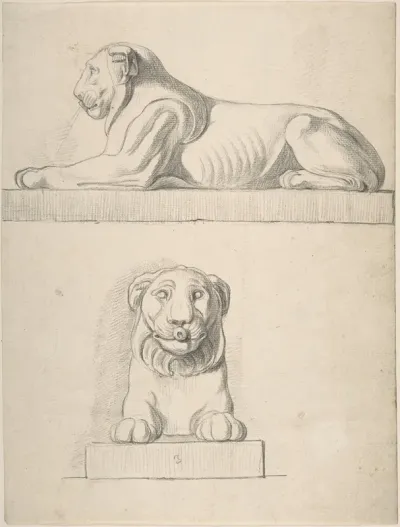 Classical Sculpture Of A Lion Front And Side Views