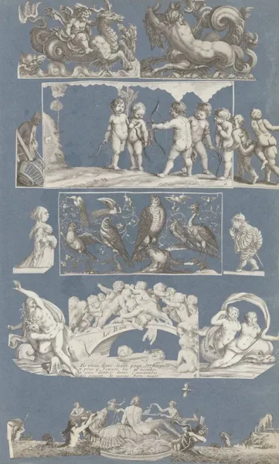 Collage Of Cut Out Prints Pasted On Blue Paper Pl 06
