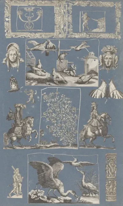 Collage Of Cut Out Prints Pasted On Blue Paper Pl 07