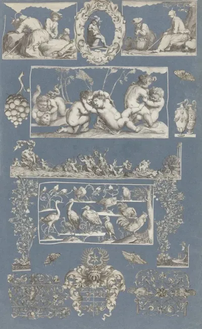 Collage Of Cut Out Prints Pasted On Blue Paper Pl 10