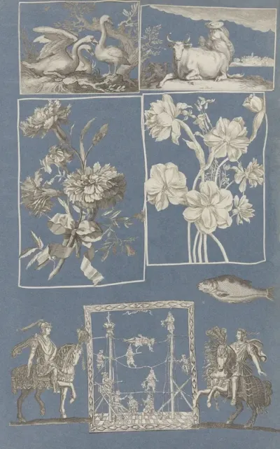 Collage Of Cut Out Prints Pasted On Blue Paper Pl 14