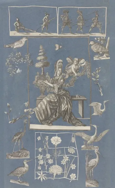 Collage Of Cut Out Prints Pasted On Blue Paper Pl 17