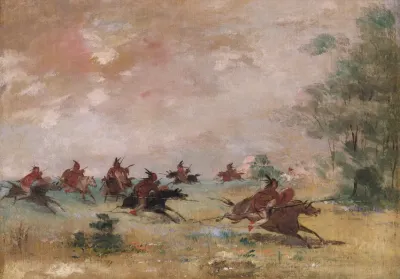 Comanche War Party Mounted On Wild Horses