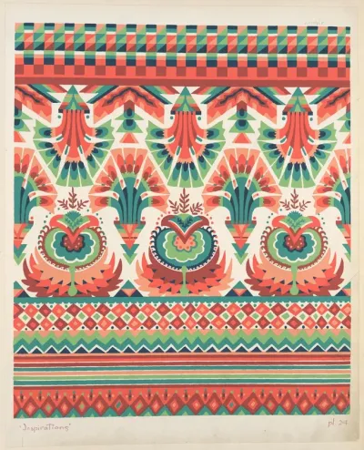 Composition Of Plant Life And Geometric Motifs