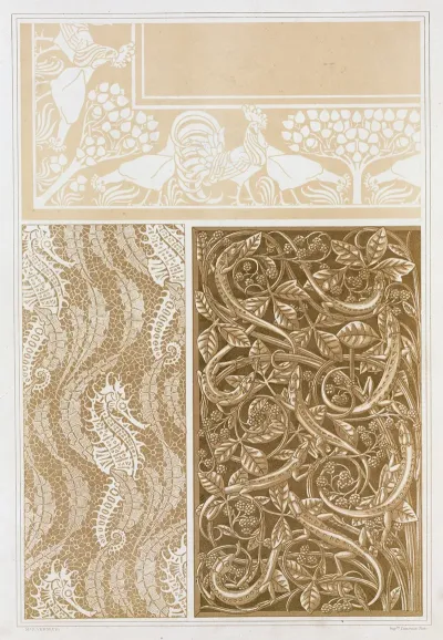 Coqs Et Poules Damasse Hippocampes Et Algues Dentelle Lezards Et Ronces Grille En Bronze