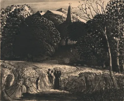 Cornfield And Church By Moonlight