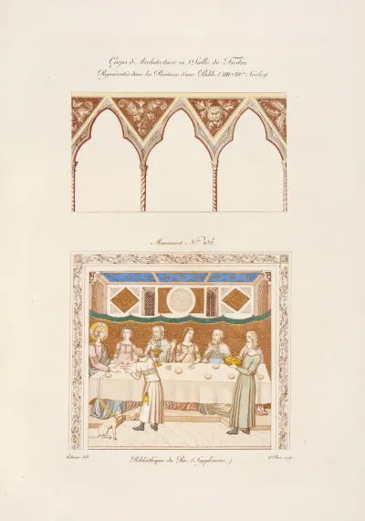 Corps Darchitecture Et Salle De Festin Representes Dans Le Peintures Dun Bible Xiii Xive Siecles