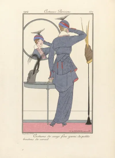 Costume De Serge Fine Garni De Petits Boutons De Corail