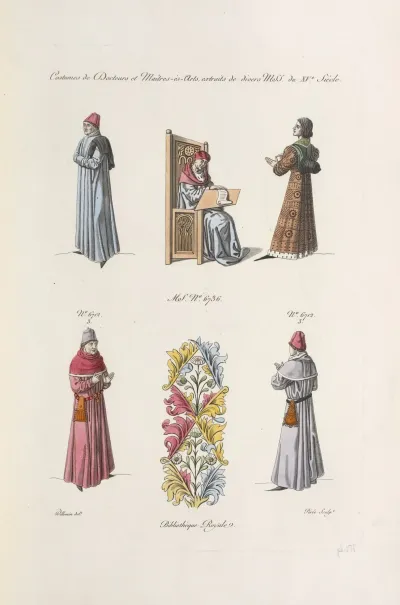 Costumes De Docteurs Et Maitres Es Arts Extraits De Divers Mss Du Xve Siecle Ms No 6736 No 6712 3 No 6712 3 Bibliotheque Royale
