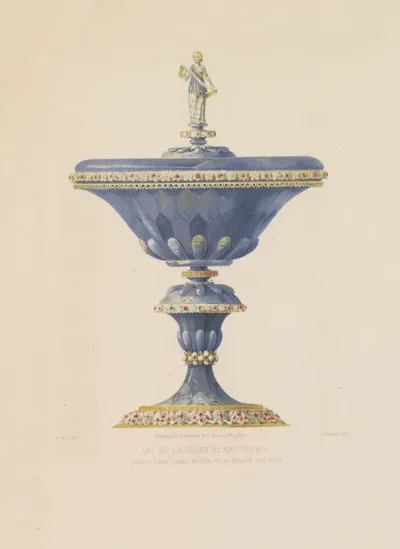 Coupe En Lapis Lazuli Montee En Or Emaille Avec Rubis