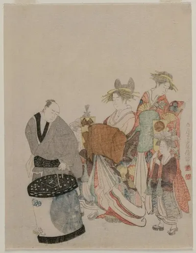 Courtesan On The Town With Attendants At Night