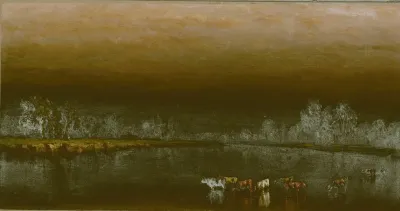 Cows In A Pond At Sunset