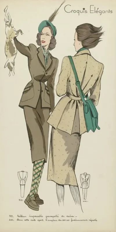 Croquis Elegants Ca 1948 No 399 En No 400 Tailleur Impeccabl