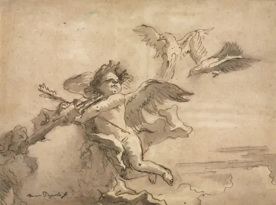 Cupid Blindfolded And Two Doves