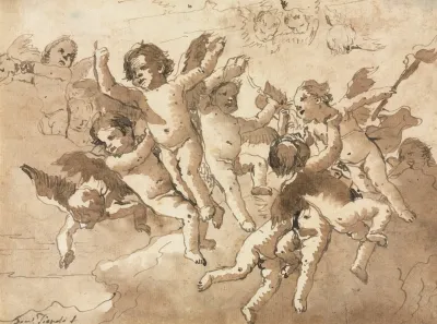Cupid In The Clouds With Attendant Cherubs