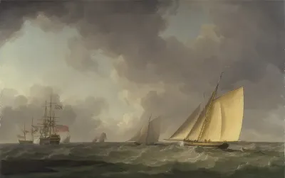 Cutter Close Hauled In A Fresh Breeze With Other Shipping