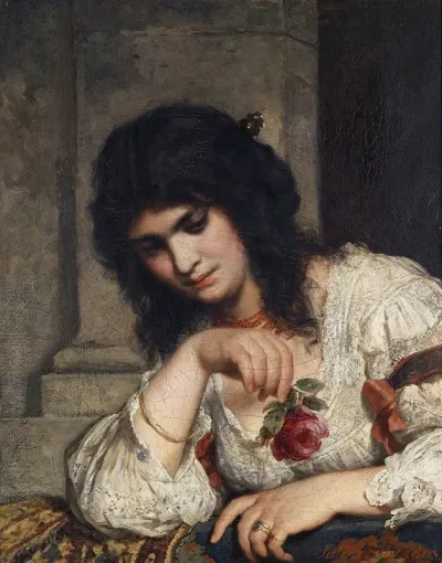 Dame An Der Brustung Mit Rose