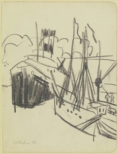 Dampfer Und Segelschiff Im Hafen