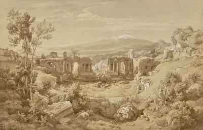 Das Antike Theater Von Taormina Im Hintergrund Der Rauchende Atna