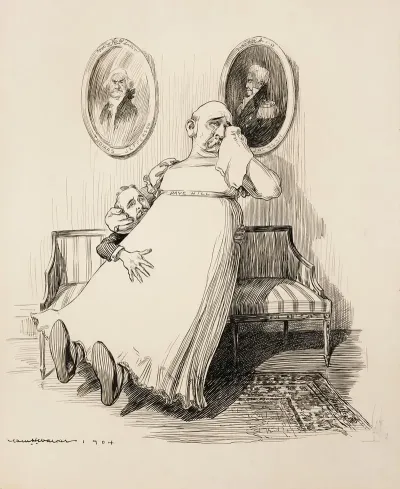 Dave Hill Dressed As A Woman Weeps And Sits On The Lap Of A Man