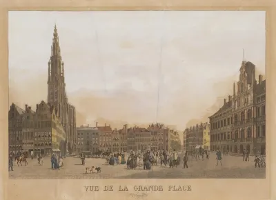 De Grote Markt Van Antwerpen Met Een Zicht Op Het Stadhuis En De Toren Van De Kathedraal