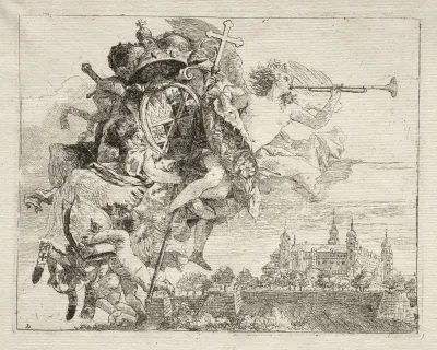 Dedication With Winged Figure Of Fame Bearing The Arms Of The Prince Bishop Of Wurzburg